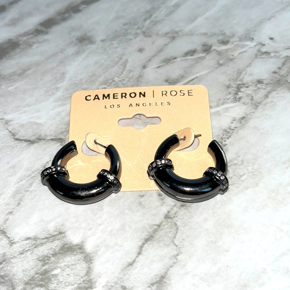 NEW Cameron rose thick hoop earrings grey crystal